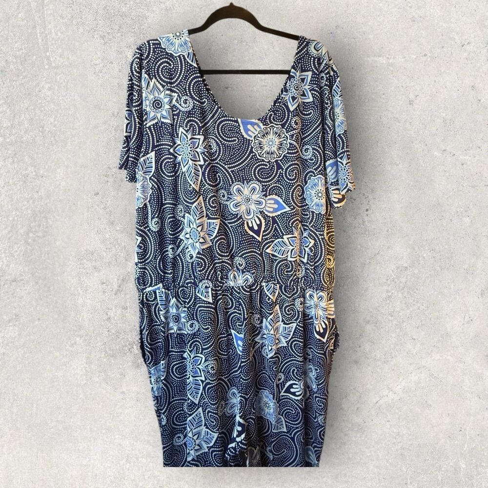 Lularoe 3XL XOE Romper Jumpsuit V-neck Blue And White Print NWT